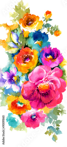 Dekoracja na wymiar  kolorowe-kwiaty-akwarelowe