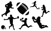 Rugby American Football Silhouette Set Vector