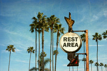 Aged And Worn Vintage Photo Of Rest Area Sign