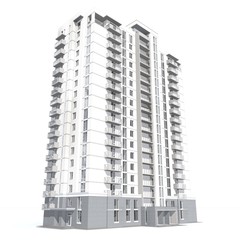 3d rendering of modern multi-storey residential building