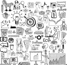 Business Idea Doodles Icons Set. Vector Illustration