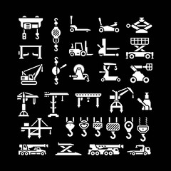 Wall Mural - Set icons of lifting equipments, cranes, winches and hooks