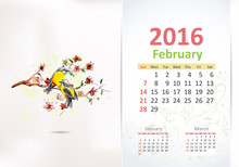Calendar For 2016, February