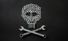 Metal Art. Jolly Roger Made By Screw Nuts, Washers And Bolts