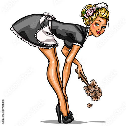Obraz w ramie Pin Up cleaning girl
