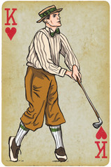 Sticker - Playing Card, King - Vintage Golfer, an Man. Freehand drawing.