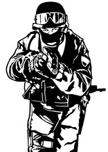 Special Police Forces - Black And White Illustration, Vector