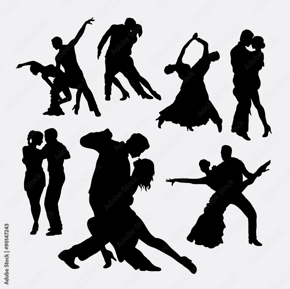 Tango couple dancer silhouettes - obrazy, fototapety, plakaty 