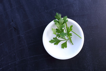 Wall Mural - Parsley in bowl on black background