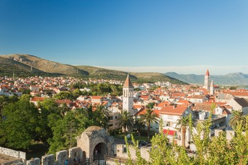 Trogir - historic town in Croatia (Dalmatia). Aerial view on ancient Trogir. Summer vacation concept