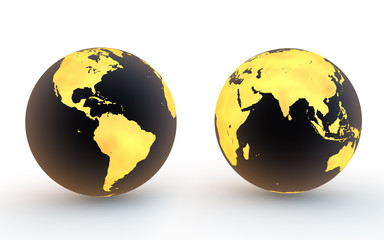 3d black and gold earth globes