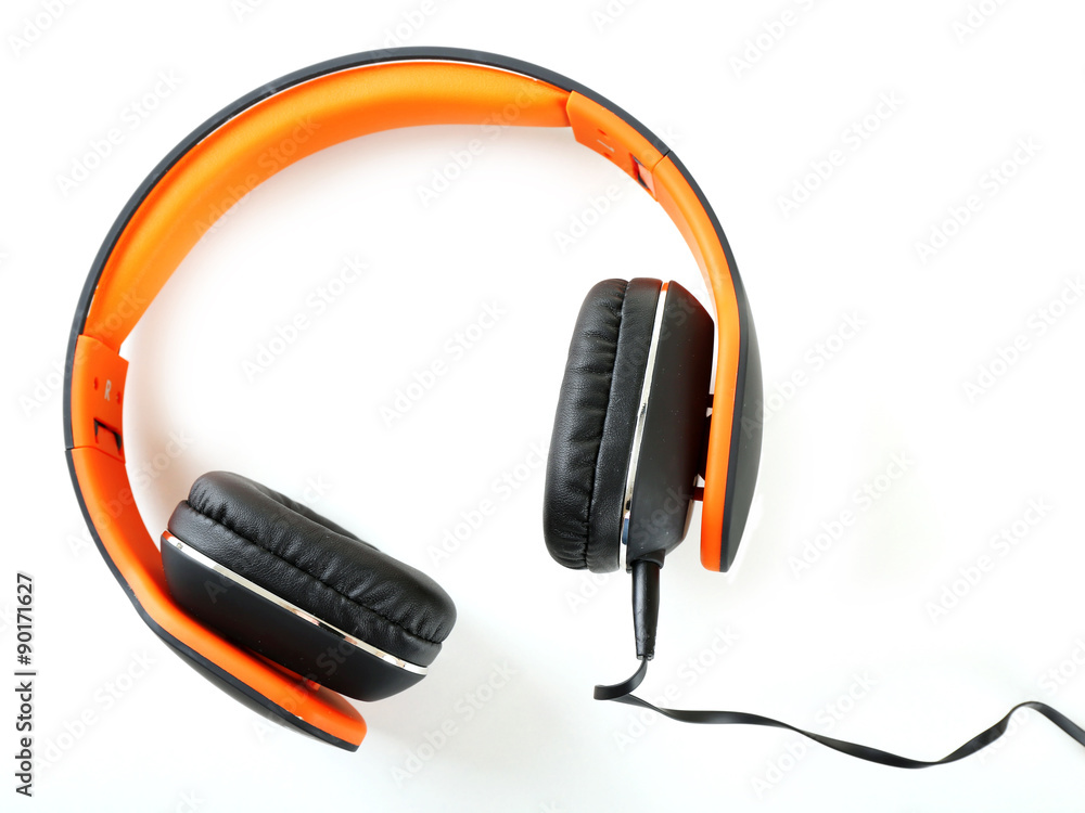 Orange headphones isolated on white