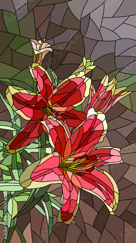Obraz w ramie Vector illustration of flowers pink lily.