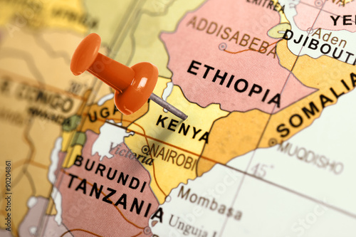 Cuadros en Lienzo Ubicación Kenia. Contacto rojo en el mapa.