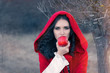Red Hooded Woman Holding Apple Fairytale Portrait