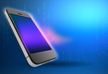 Wall Mural - mobile phone with a glossy screen on blue background.