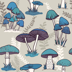Colorful mushrooms seamless vector pattern
