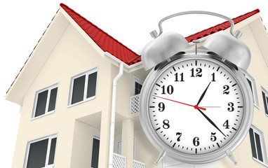 Wall Mural - Country house and an alarm clock in the foreground