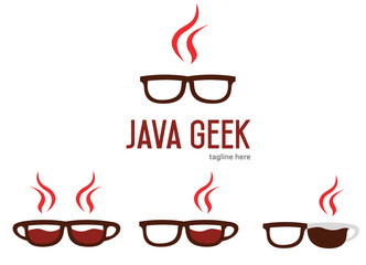 Wall Mural - java geek logo design. java programming language logotype. geek glasses logo.