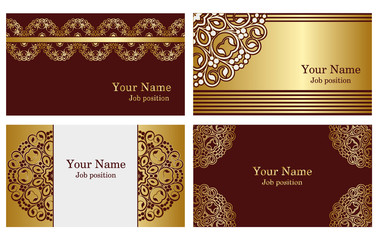 Wall Mural - A set of elegant templates with floral elements for cards, invitations, postcards. Color - gold and brown. Vector