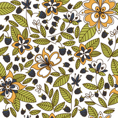 Poster - Floral seamless pattern with blackberries