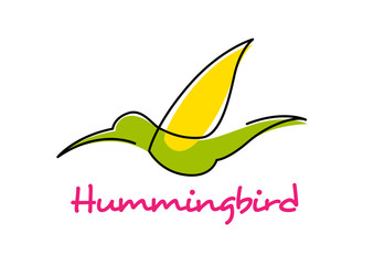 Sticker - Cartoon isolated flying green hummingbird