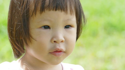 Wall Mural - Portrait of little Asian girl in the meadow 