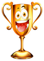 golden trophy with face
