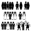 Polygamy Marriage Multiple Wife Husband Stick Figure Pictogram Icons