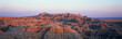 Sunset panoramic view of mountains in Badlands National Park in South Dakota