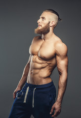 Poster - Shirtless muscular guy with beard.