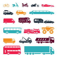 Signs presenting different means of transportation. Transportation icons.