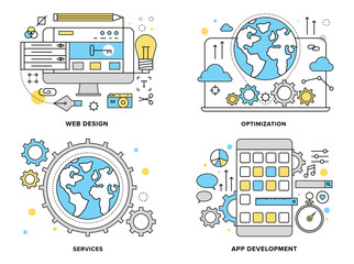 Fototapete - Web services flat line illustration