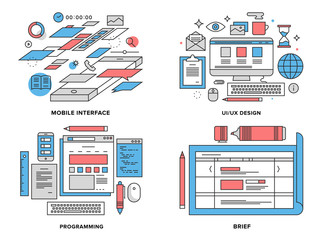 Fototapete - Interface development flat line illustration