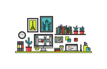 Fototapete - Interface designer desk line style illustration
