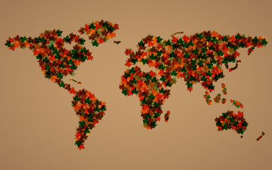 Wall Mural - world map of maple leaves. vector background. eps 10