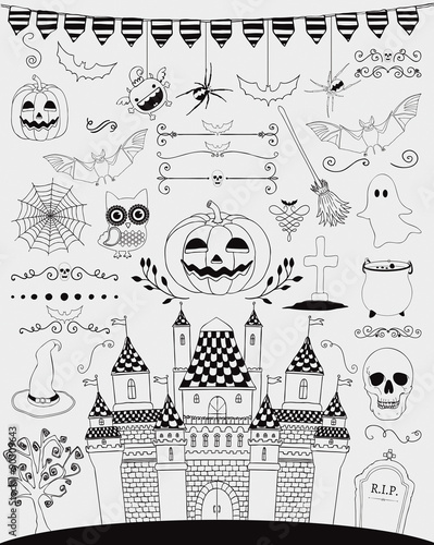 Fotografie, Obraz Vector Black Hand Sketched Doodle Halloween Icons