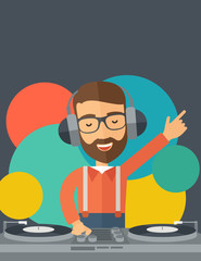 Wall Mural - Disc jockey mixing music.