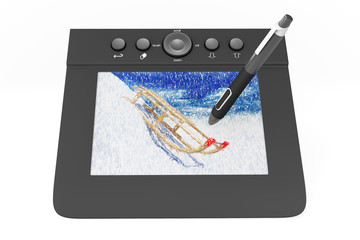 Poster - Digital Graphic Tablet with Pen and Sledges drawing