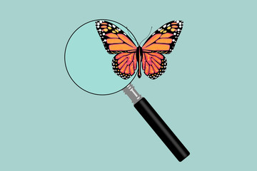 Fototapete - Flat Conceptual Illustration of Butterfly with magnifying glass