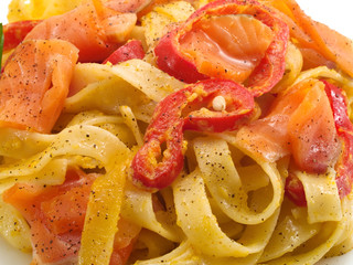 Wall Mural - Pasta Collection - Tagliatelle with Salmon and Peppers