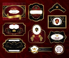 Wall Mural - set black gold-framed labels