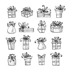 Wall Mural - Sketch gift boxes collection on white background