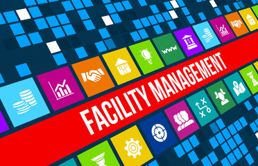 Facility management concept image with business icons and copyspace.