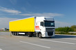 LKW transportiert Waren auf der Autobahn - Logistik // 
Trucks transported goods on the highway - logistics