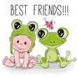 Cute cartoon baby and frog