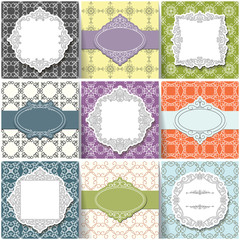 Wall Mural - Templates, frames, labels set. Seamless patterns in vintage style. Bright colors.