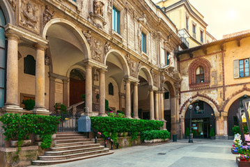 Palace of the Palatine School in Piazza Mercanti, Milan. Italy