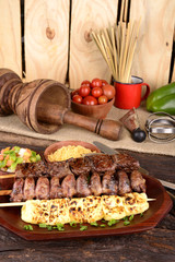 Wall Mural - Beef, Mozzarella and Chicken Hearts Kebabs