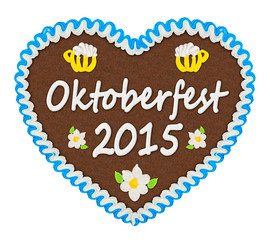 Wall Mural - Oktoberfest 2015 gingerbread heart isolated on white background